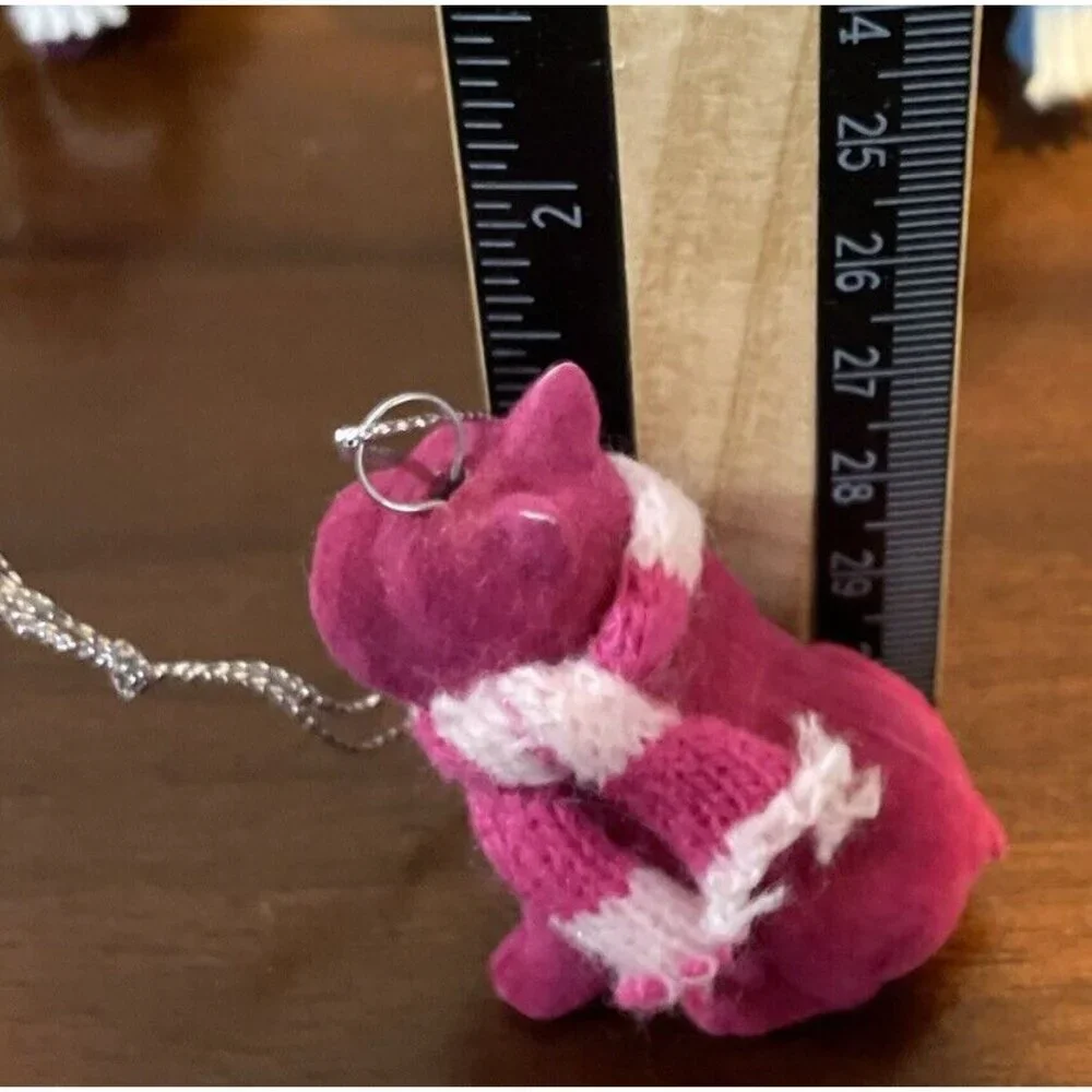 Flocked 4 Mini French Bulldog Dog Christmas Ornaments Colorful Scarves‎ NEW